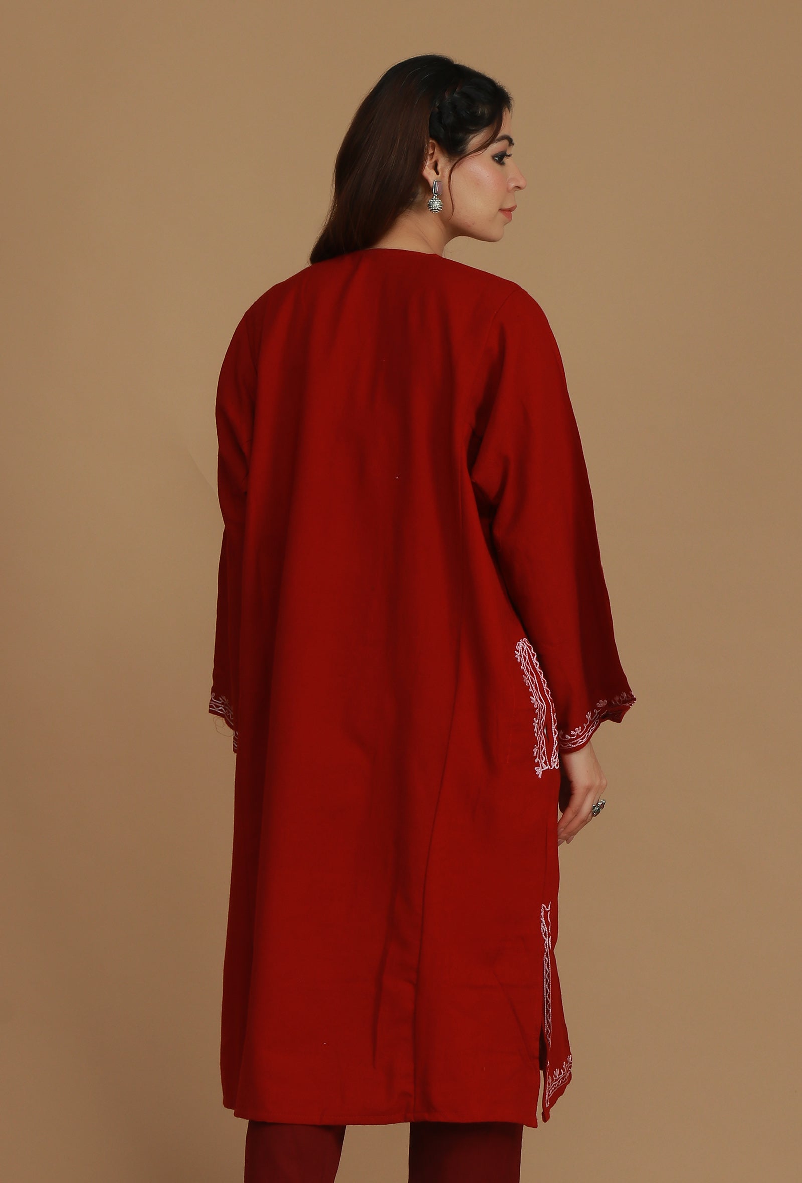 Maroon Phiran with Yellow and White Aari Embroidery- Free Size
