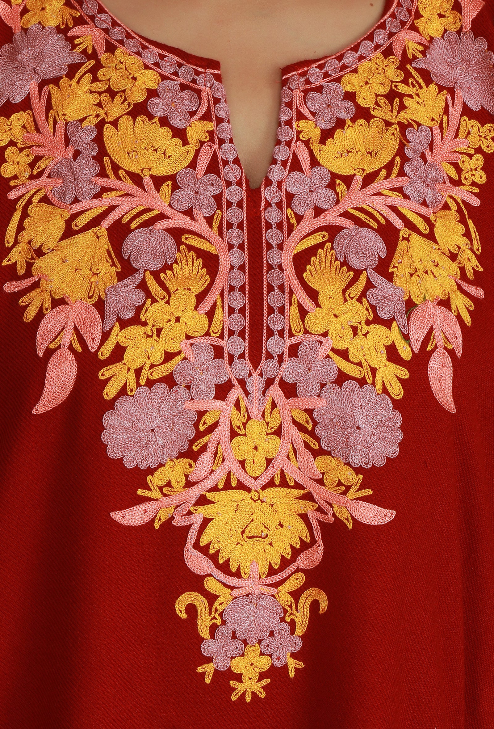 Maroon Phiran with Yellow and White Aari Embroidery- Free Size