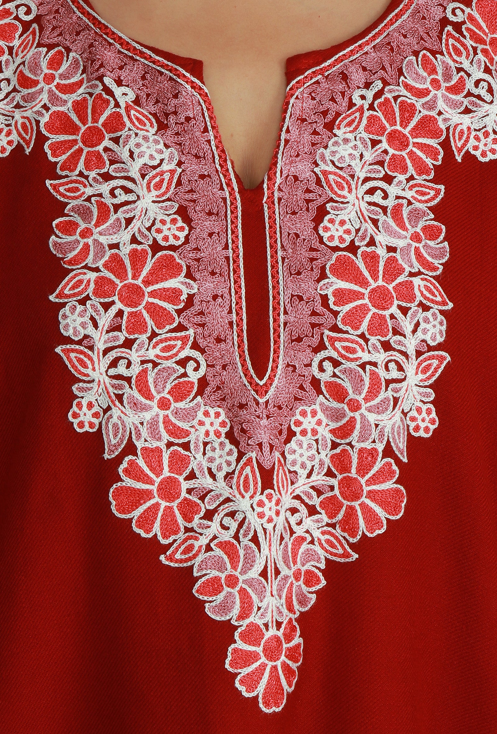 Maroon Phiran with White and Pink Aari Embroidery- Free Size