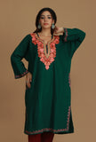 Forest Green Phiran with Peach and Coral Aari Embroidery- Free Size