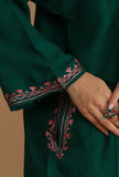 Forest Green Phiran with Peach and Coral Aari Embroidery- Free Size