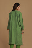 Olive Green Phiran with Multi-Tone Aari Embroidery- Free Size