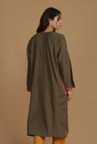 Olive Brown Phiran with Multi-Tone Aari Embroidery- Free Size