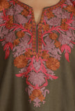 Olive Brown Phiran with Multi-Tone Aari Embroidery- Free Size