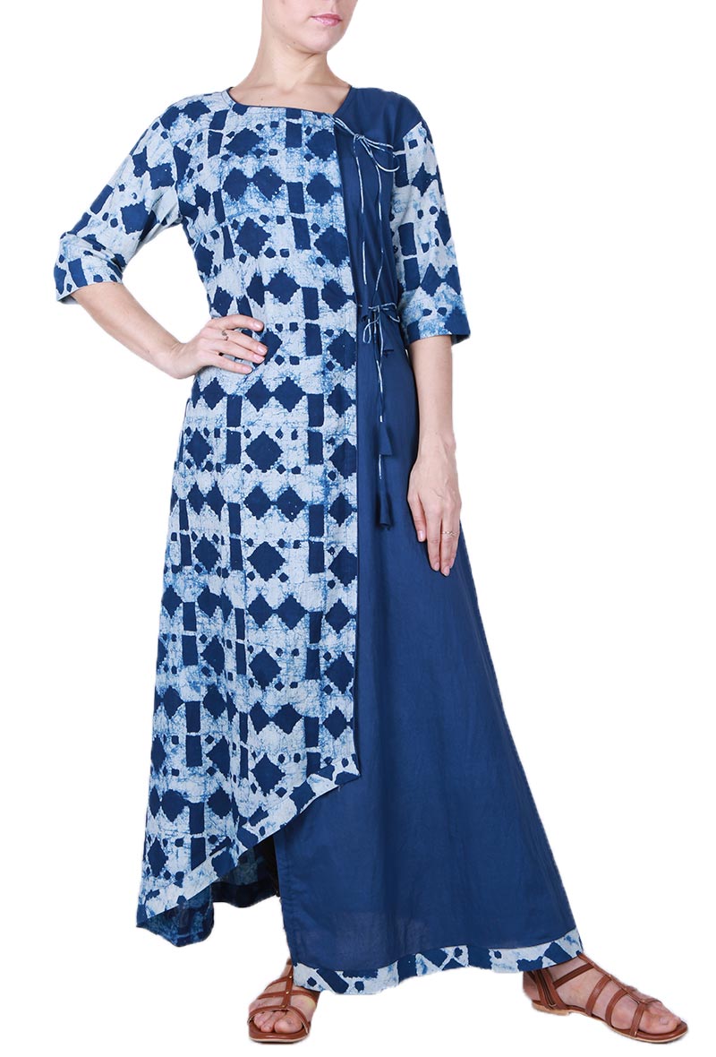 Bagru Asymmetric Angrakha Kurta