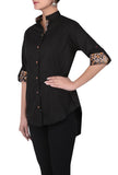 Black A-symmetrical 100% cotton shirt with roll up sleeves