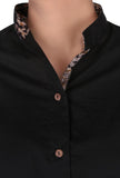 Black A-symmetrical 100% cotton shirt with roll up sleeves