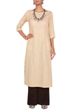 Beige Cotton Linen Kurta with Front Pockets