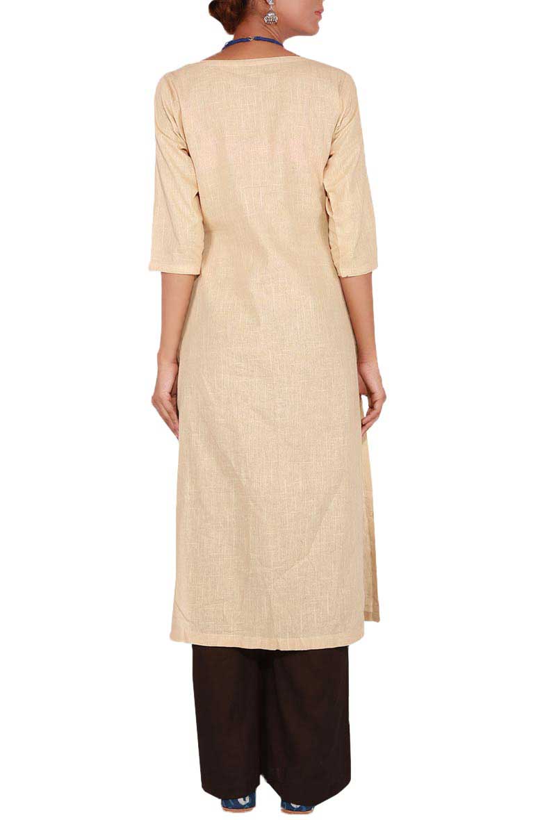 Beige Cotton Linen Kurta with Front Pockets