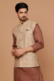 Tan Khaki Matka Silk Nehru Jacket