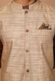 Tan Khaki Matka Silk Nehru Jacket