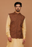 Brown Matka Silk Nehru Jacket