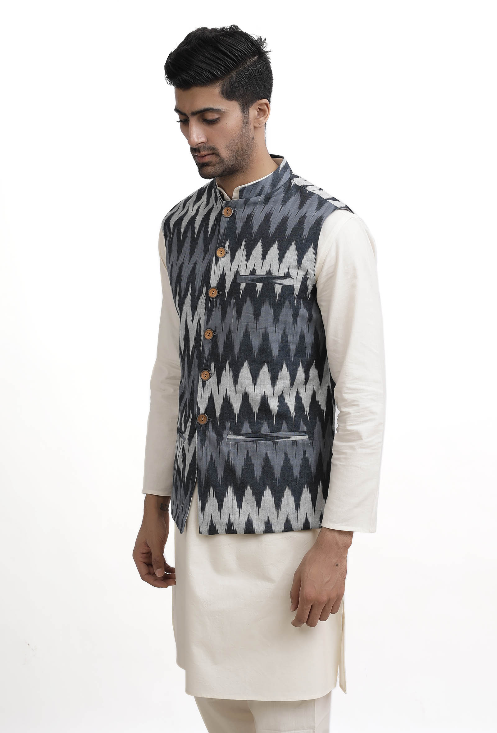 Slate Blue Ikat Nehru Jacket