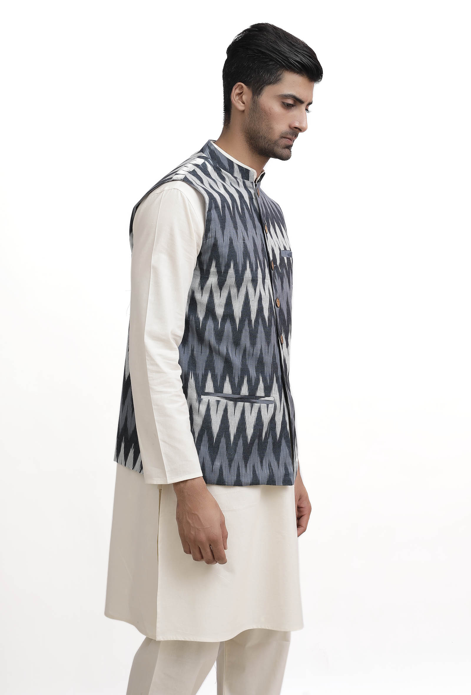 Slate Blue Ikat Nehru Jacket