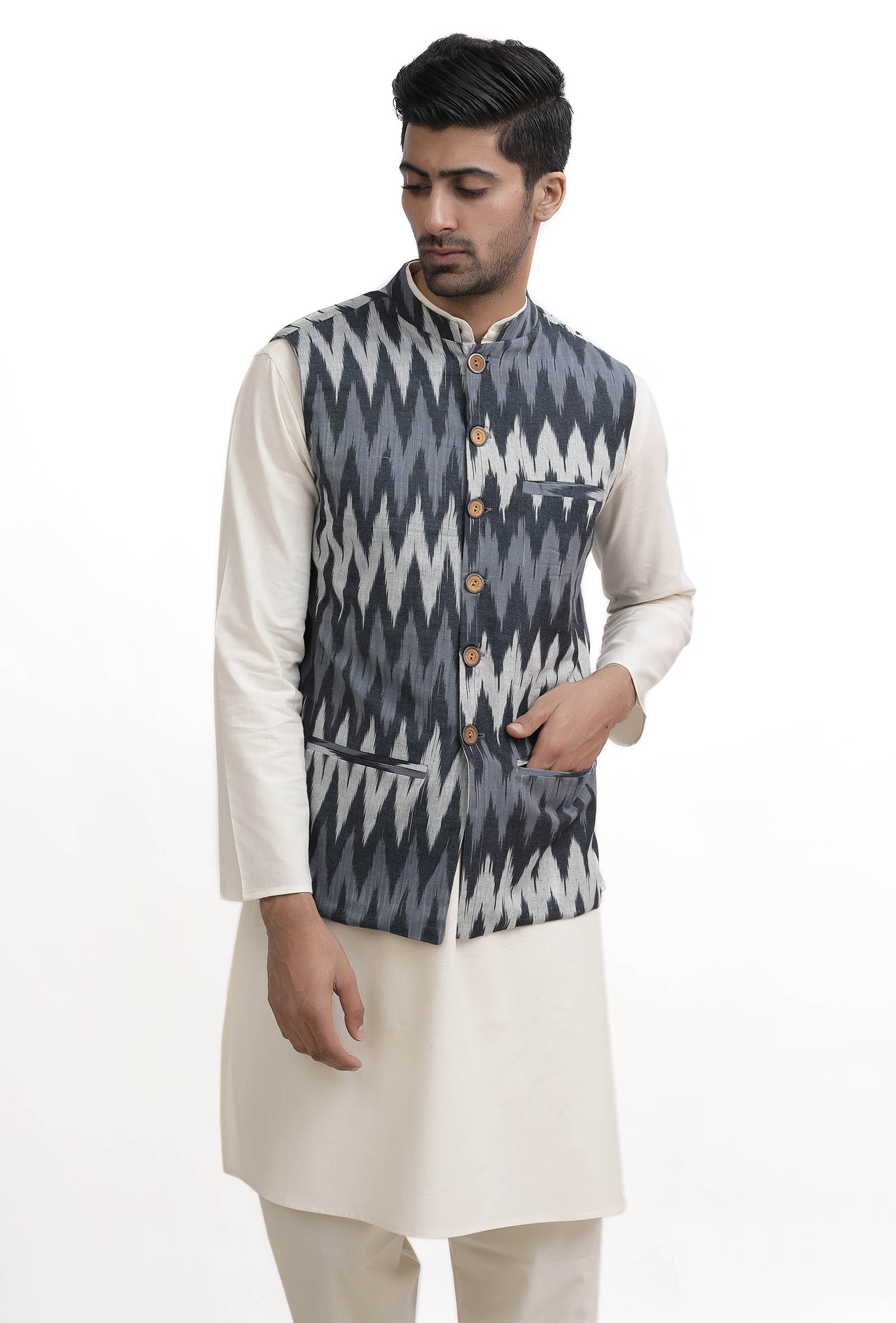 Slate Blue Ikat Nehru Jacket