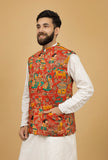 Merry Red Floral Kalamkari Cotton Nehru Jacket