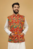 Merry Red Floral Kalamkari Cotton Nehru Jacket