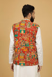 Merry Red Floral Kalamkari Cotton Nehru Jacket