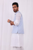 Sky Blue Hand Block Nehru Jacket