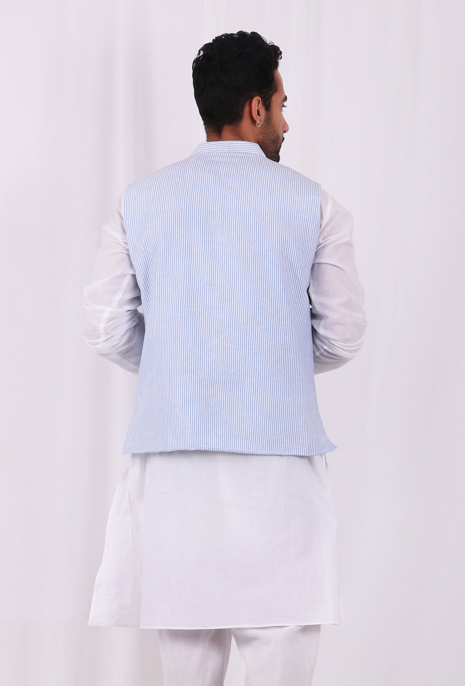 Sky Blue Hand Block Nehru Jacket
