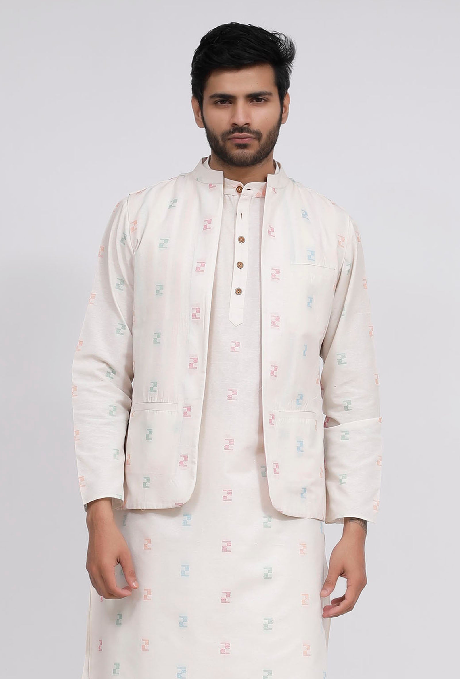 White Dobby Nehru Jacket