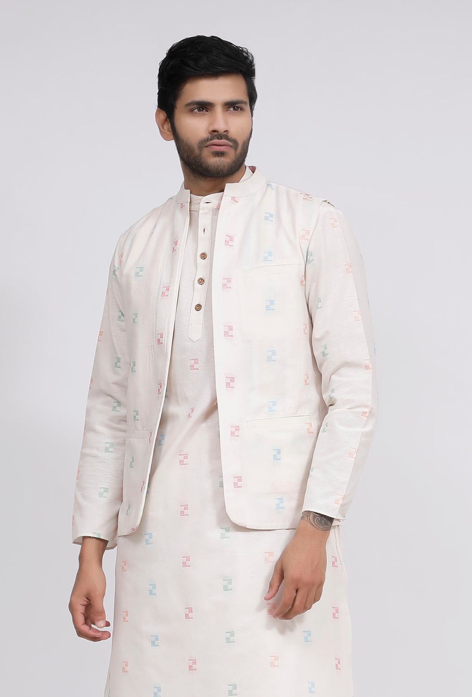 White Dobby Nehru Jacket