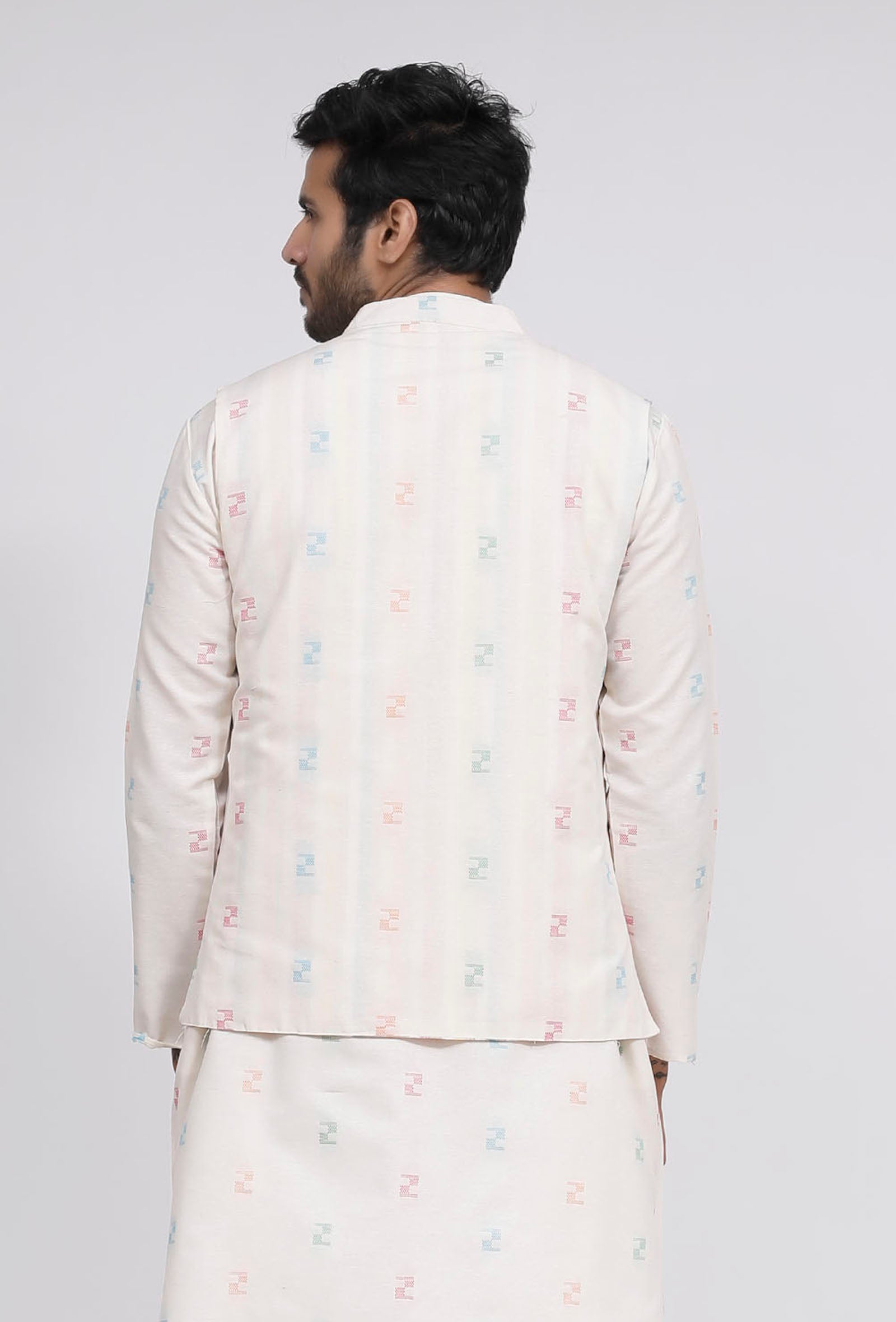 White Dobby Nehru Jacket