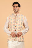 Posy Peach Brocade Sleeveless Nehru Jacket