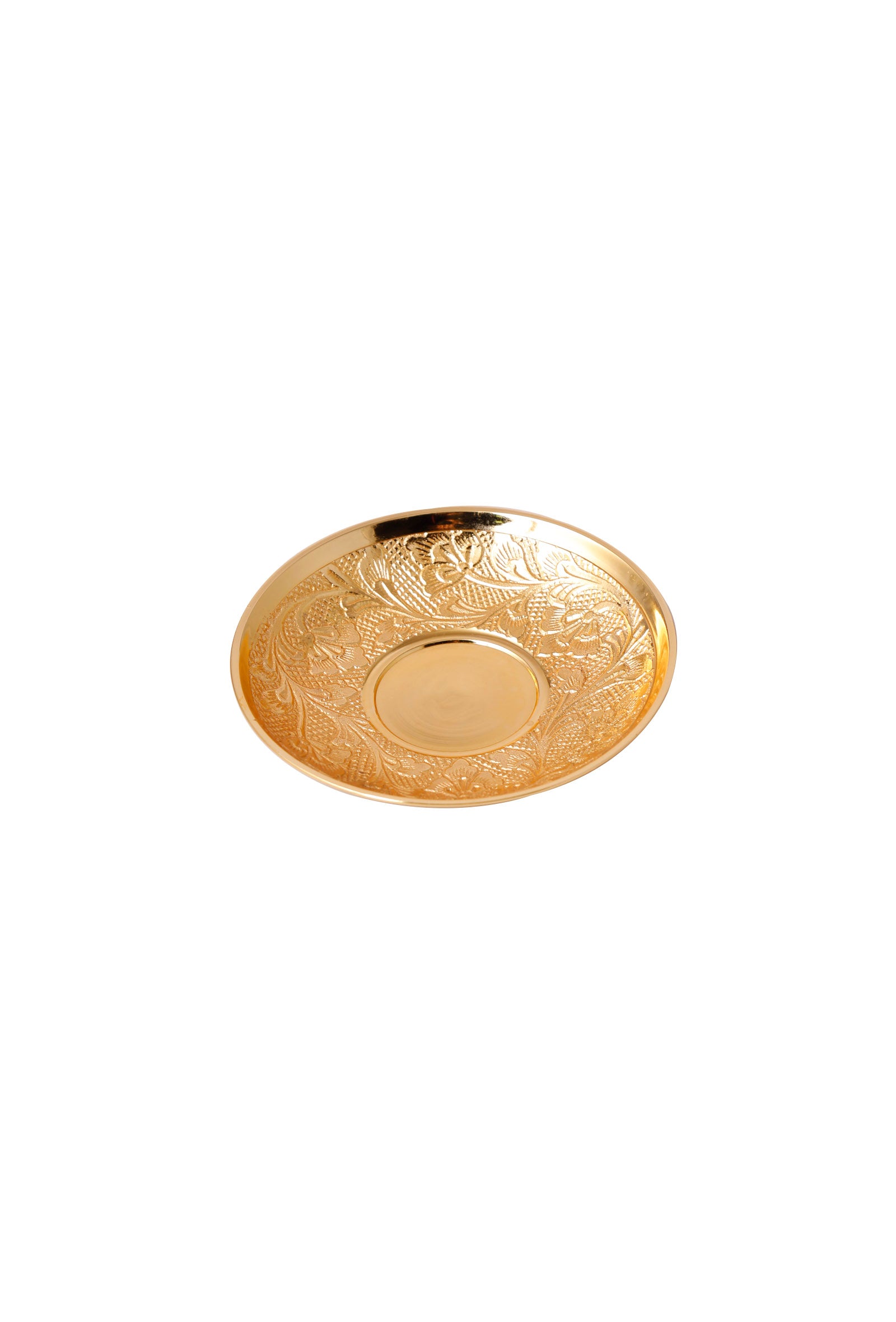 Set Of 2: Brass Silver Finish Hand Carved Cup - Saucer