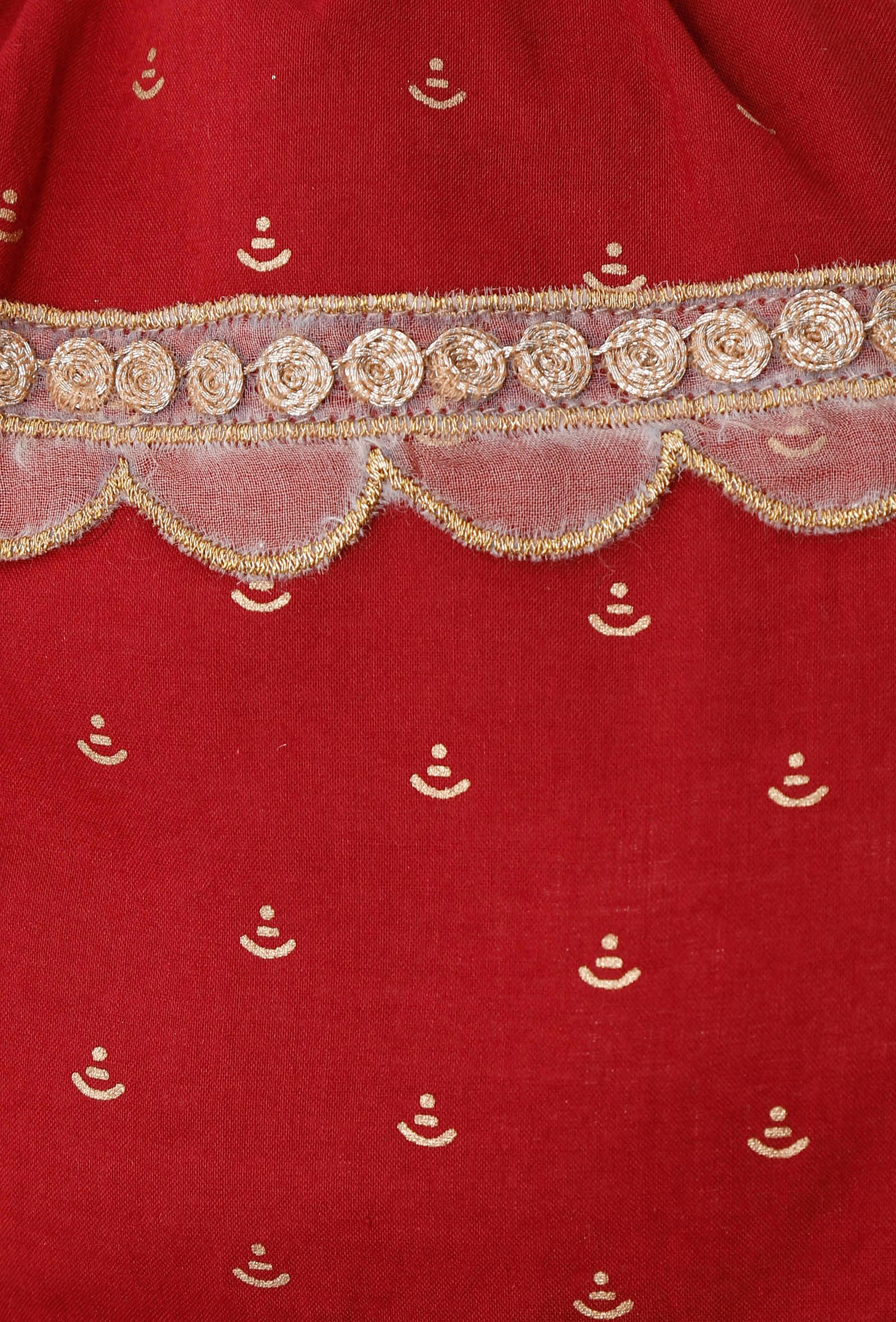 Sneh Crimson Red Block Print Cotton Potli Bag