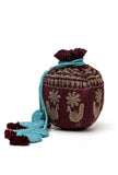 Maroon Dupion Silk Potli with Blue Strings