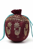 Maroon Dupion Silk Potli with Blue Strings