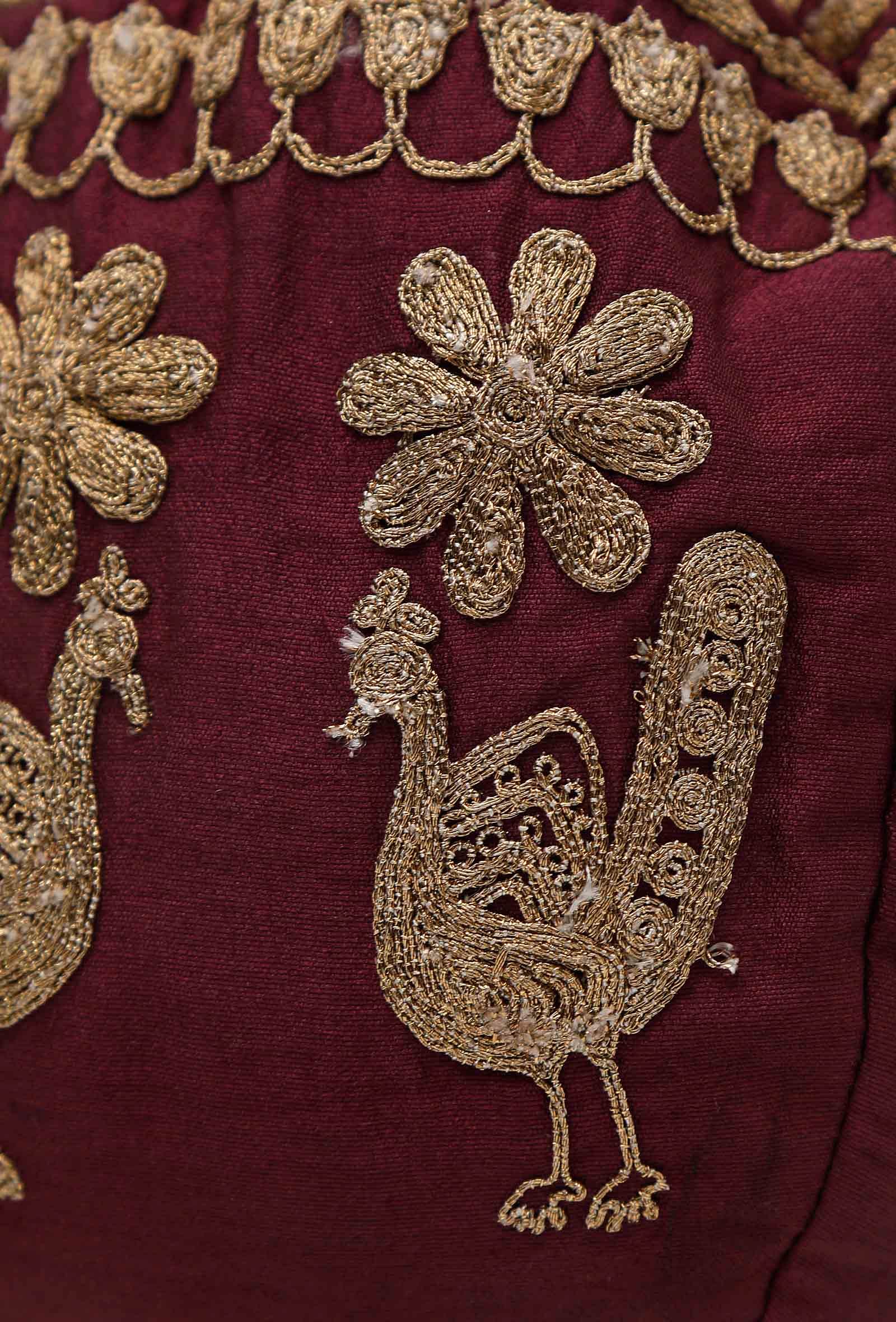 Maroon Dupion Silk Potli with Blue Strings