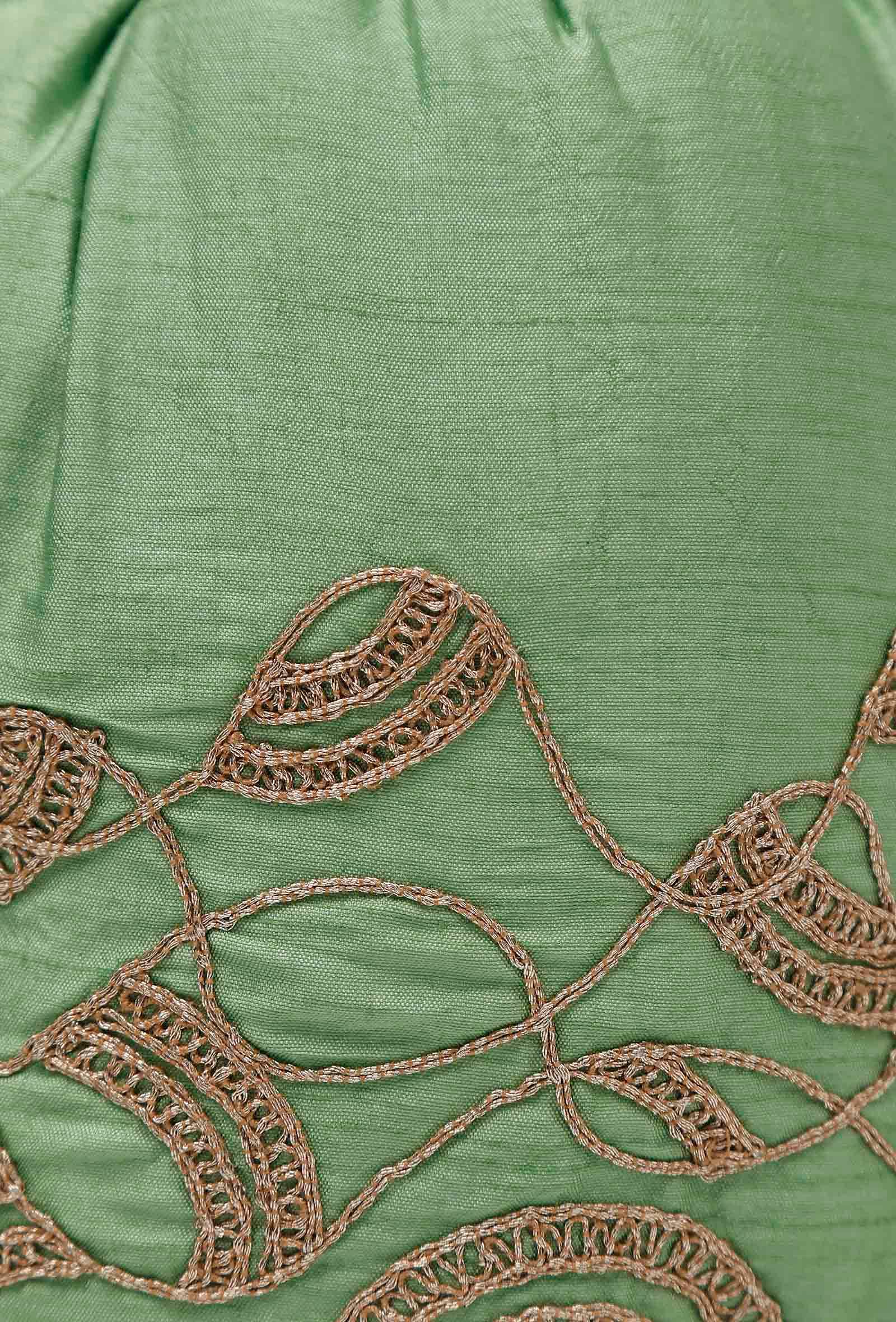 Light Green Dupion Silk Potli with Pink Strings