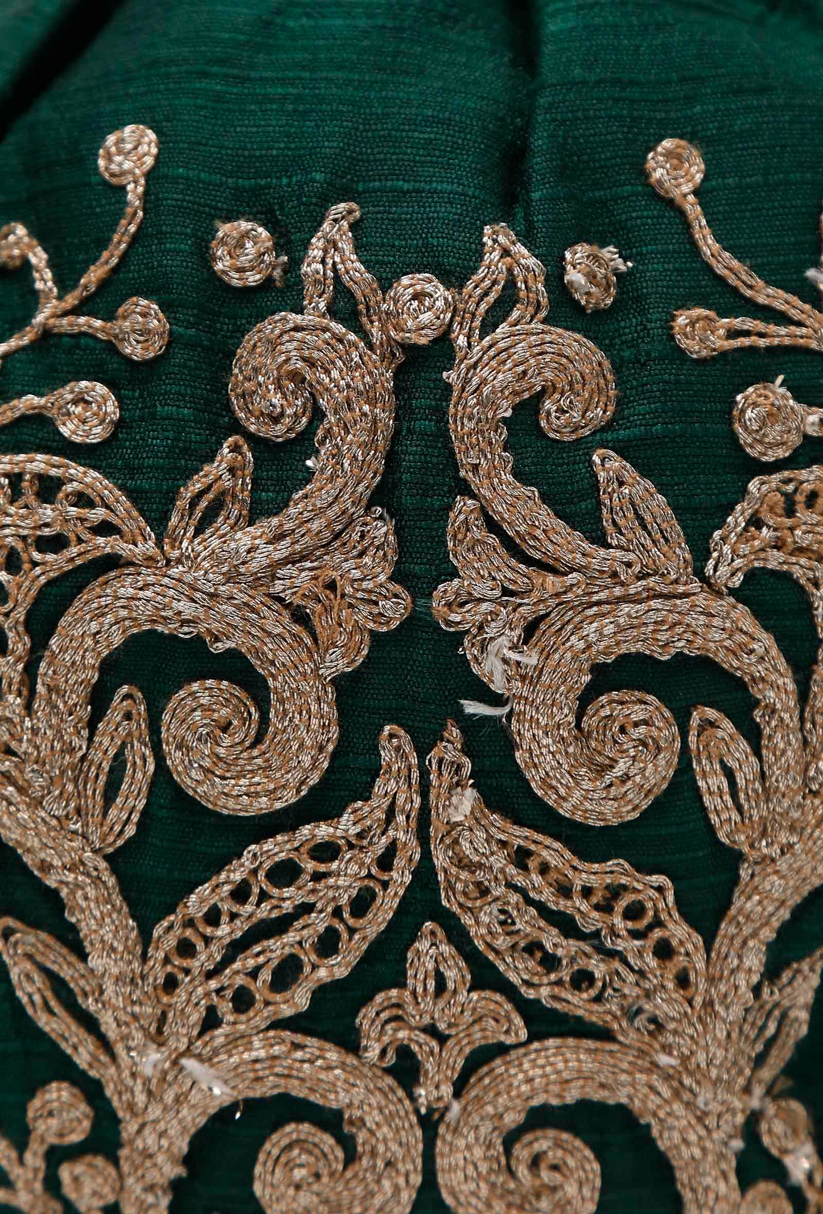 Bottle Green Dupion Silk Potli with Beige Strings