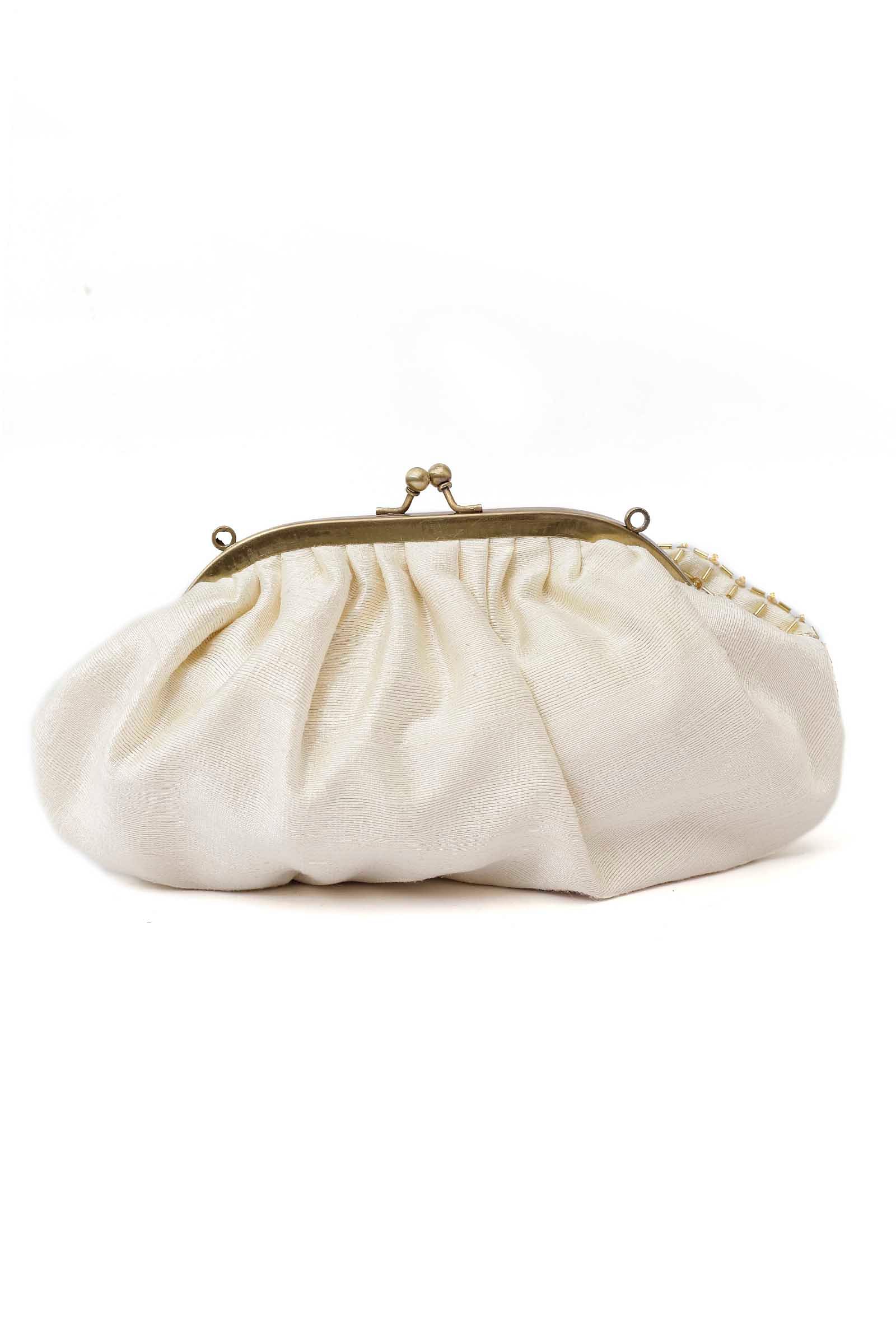 Kiya White-Golden Embellished Clutch Bag