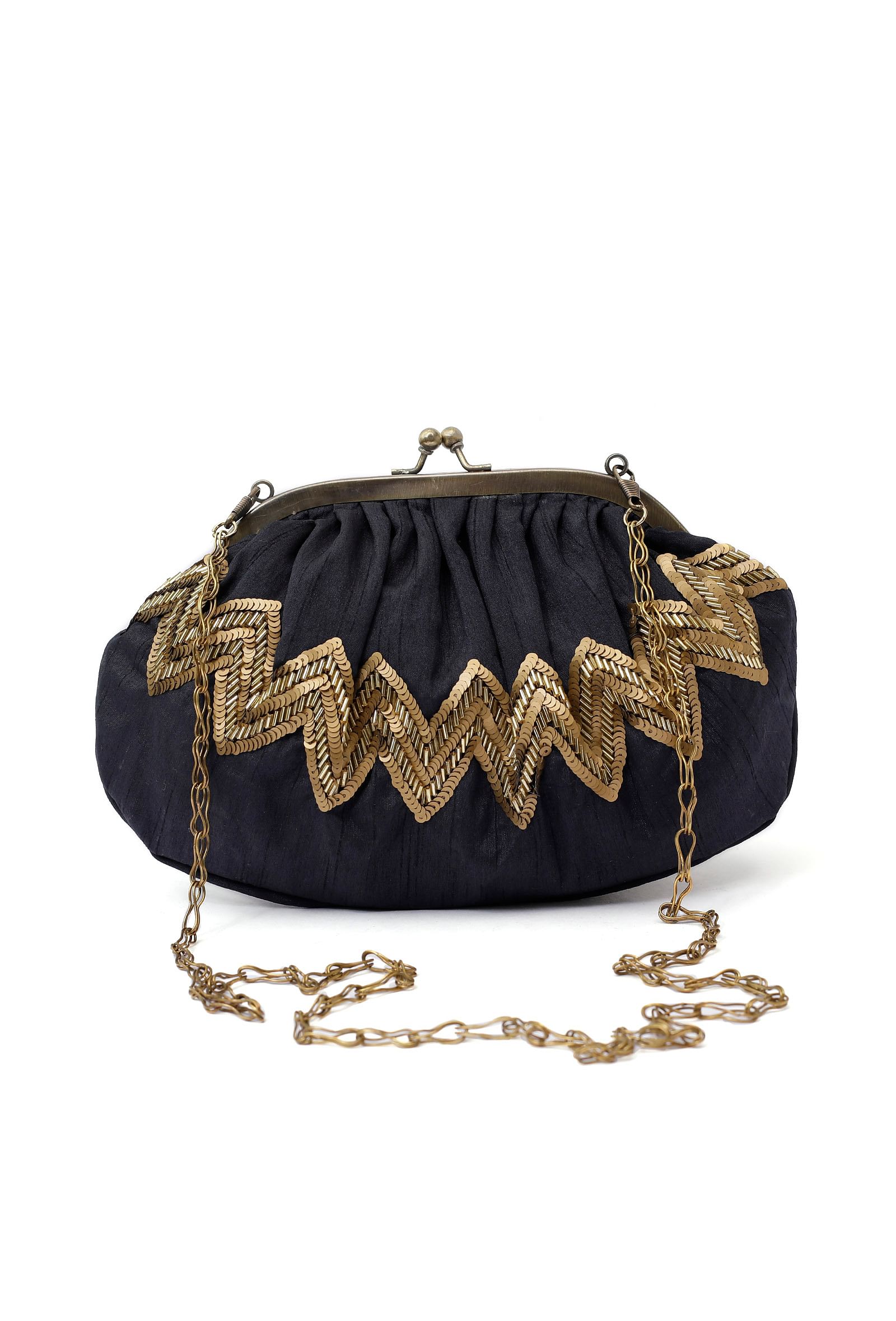 Prussian Black Embellished Clutch Bag