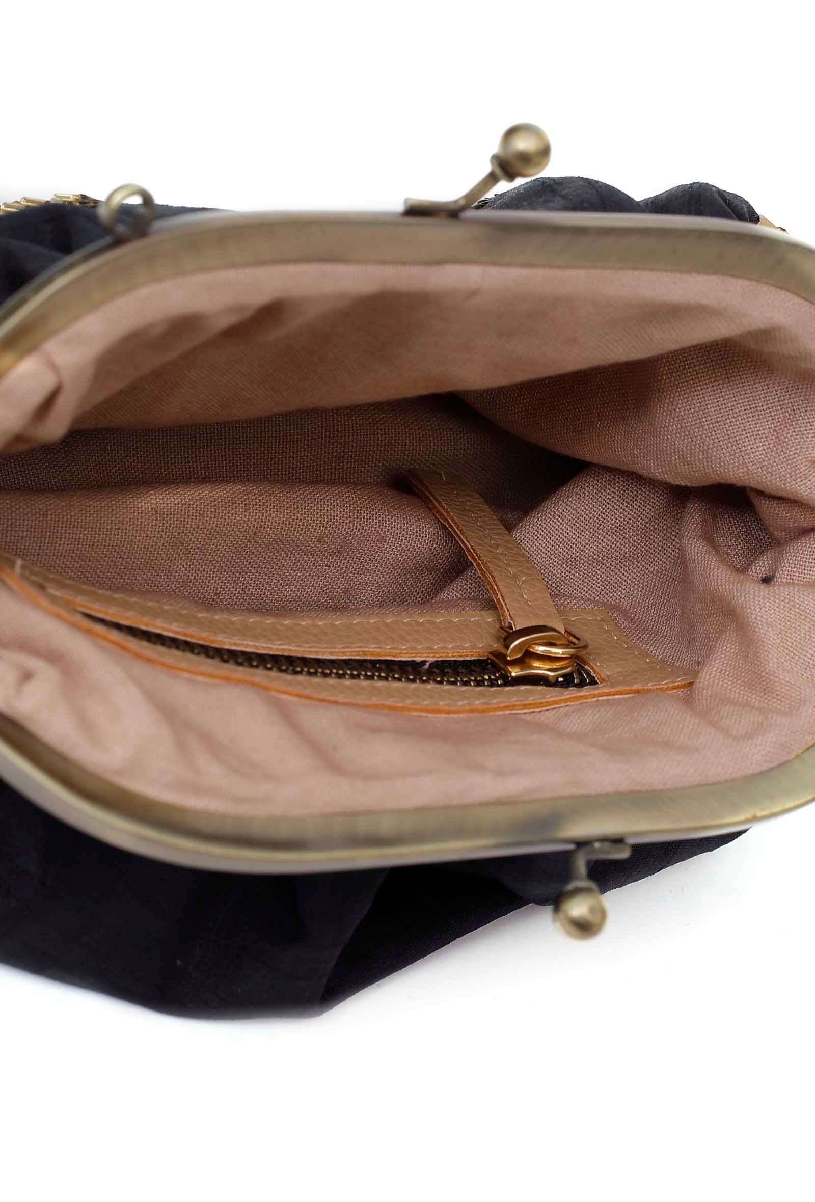 Prussian Black Embellished Clutch Bag