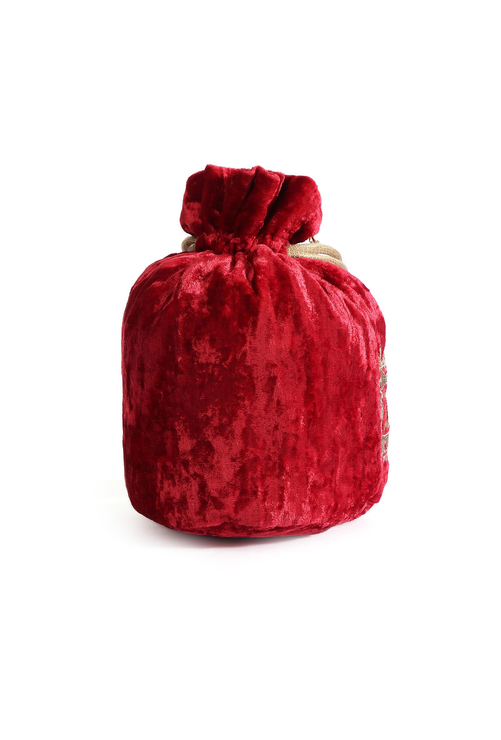 Red Velvet Tila Embroidery Potli