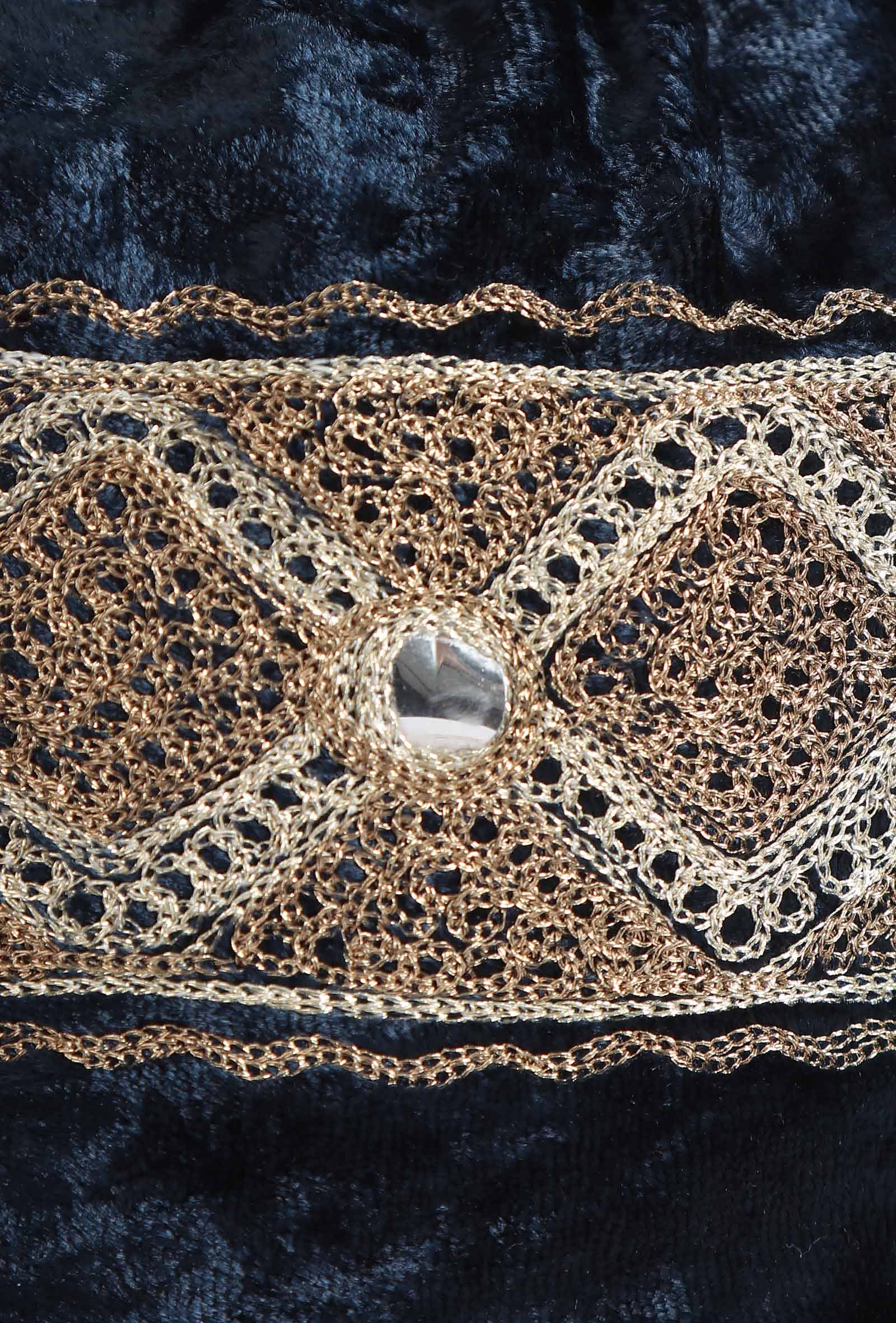 Royal Blue Velvet Tila Embroidery Potli