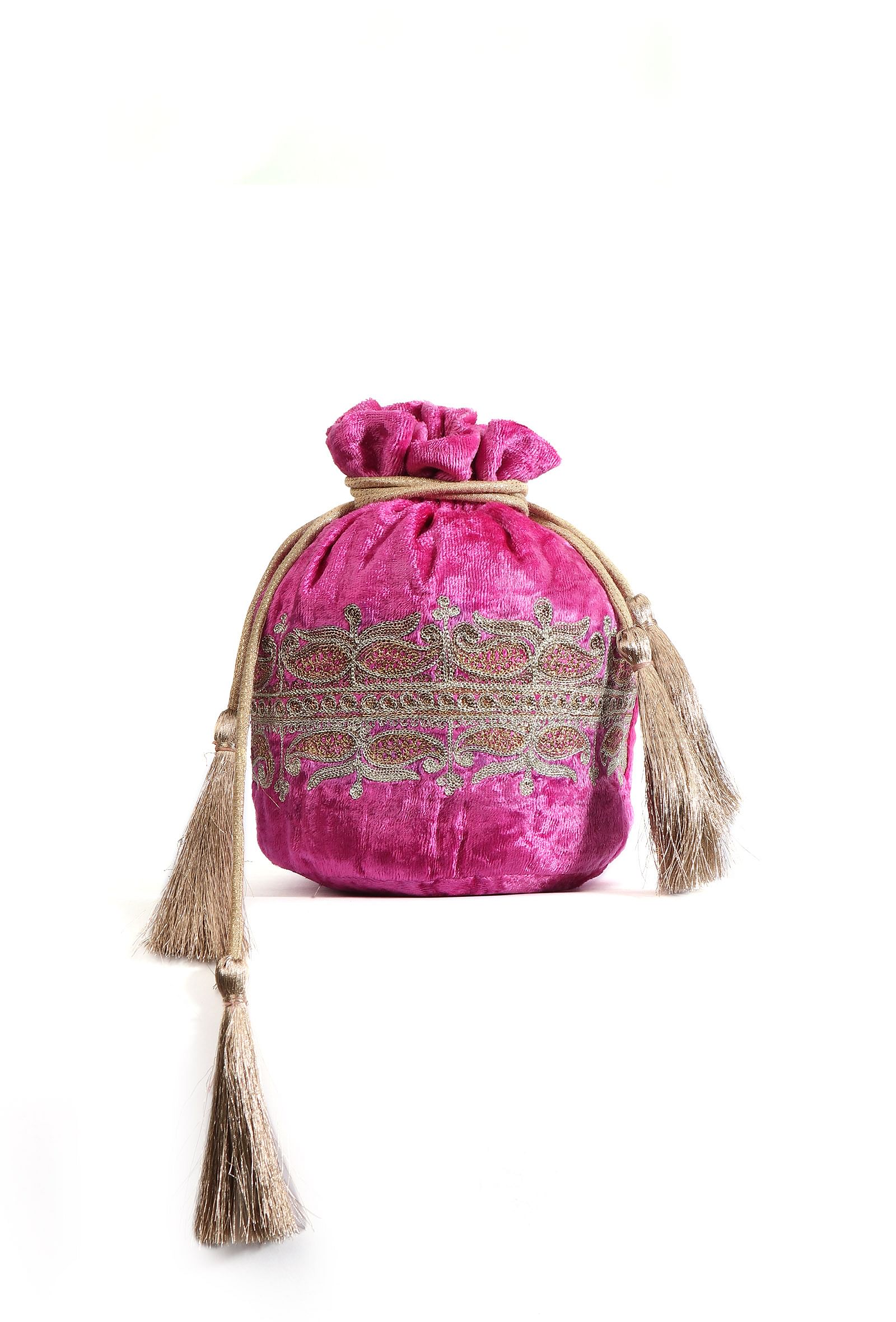 Rose Pink Velvet Tila Embroidery Potli