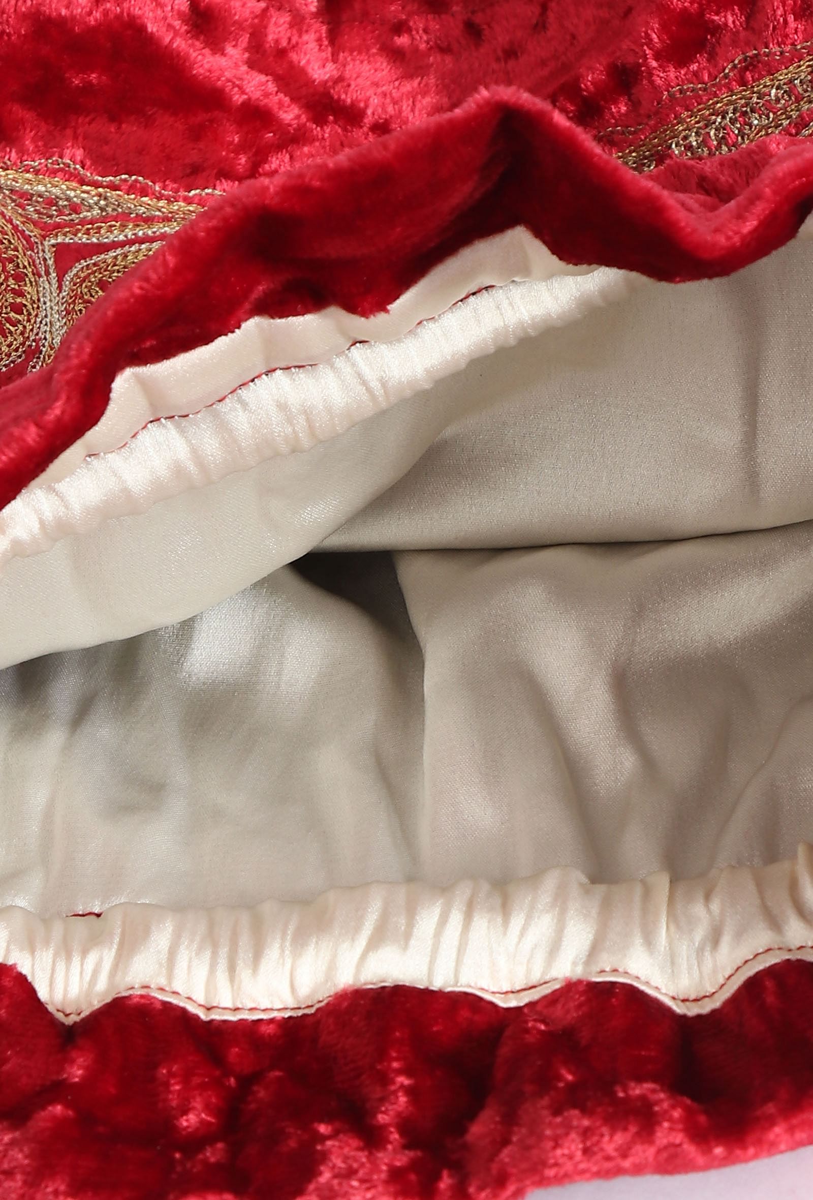 Cherry Red Velvet Tila Embroidery Potli