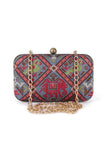 Gehna Blue & Multi Patola Print Rectangular Box Clutch