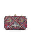 Gehna Blue & Multi Patola Print Rectangular Box Clutch