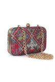 Gehna Blue & Multi Patola Print Rectangular Box Clutch