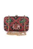 Tia Black & Multi Patola Print Rectangular Box Clutch