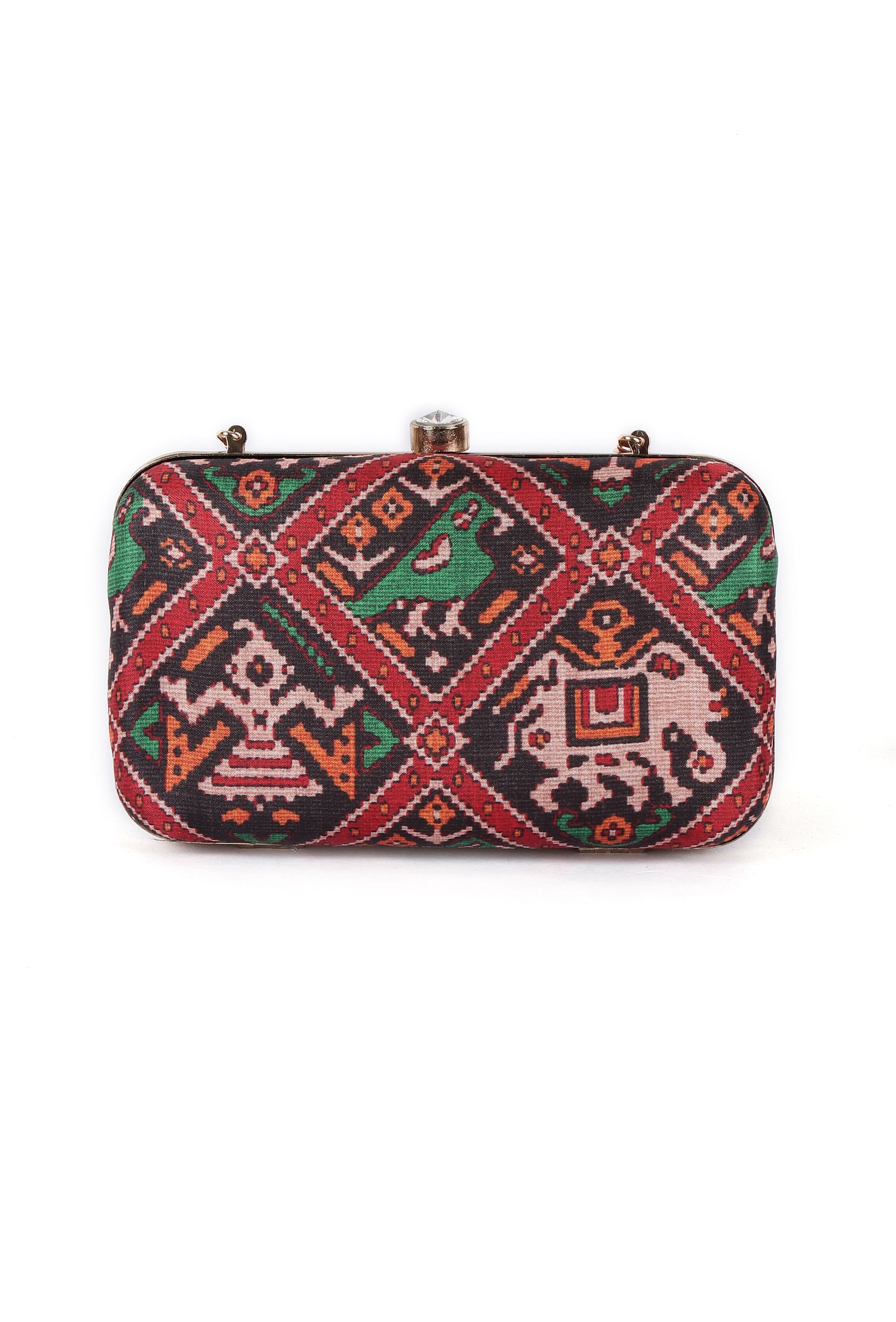 Tia Black & Multi Patola Print Rectangular Box Clutch