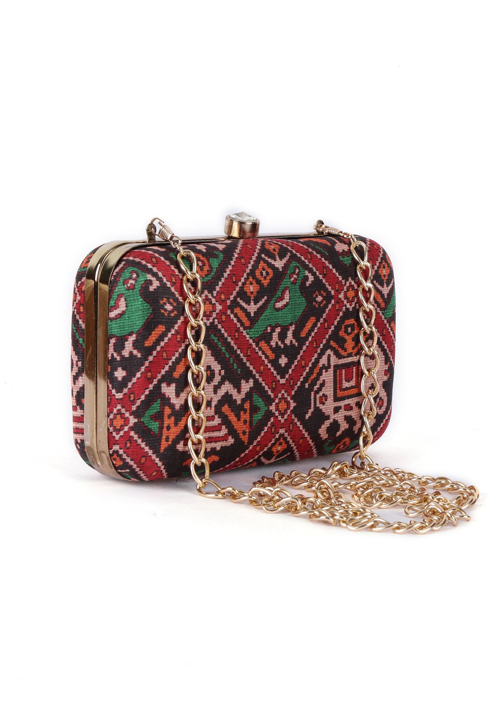 Tia Black & Multi Patola Print Rectangular Box Clutch