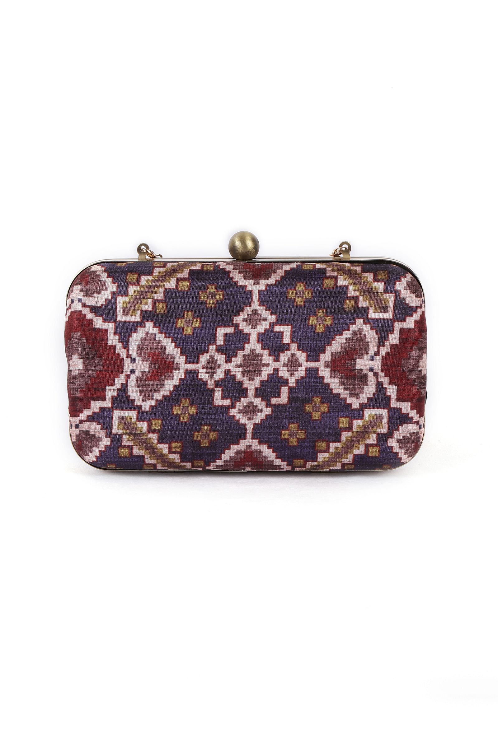 Aza Purple & Multi Patola Print Rectangular Box Clutch