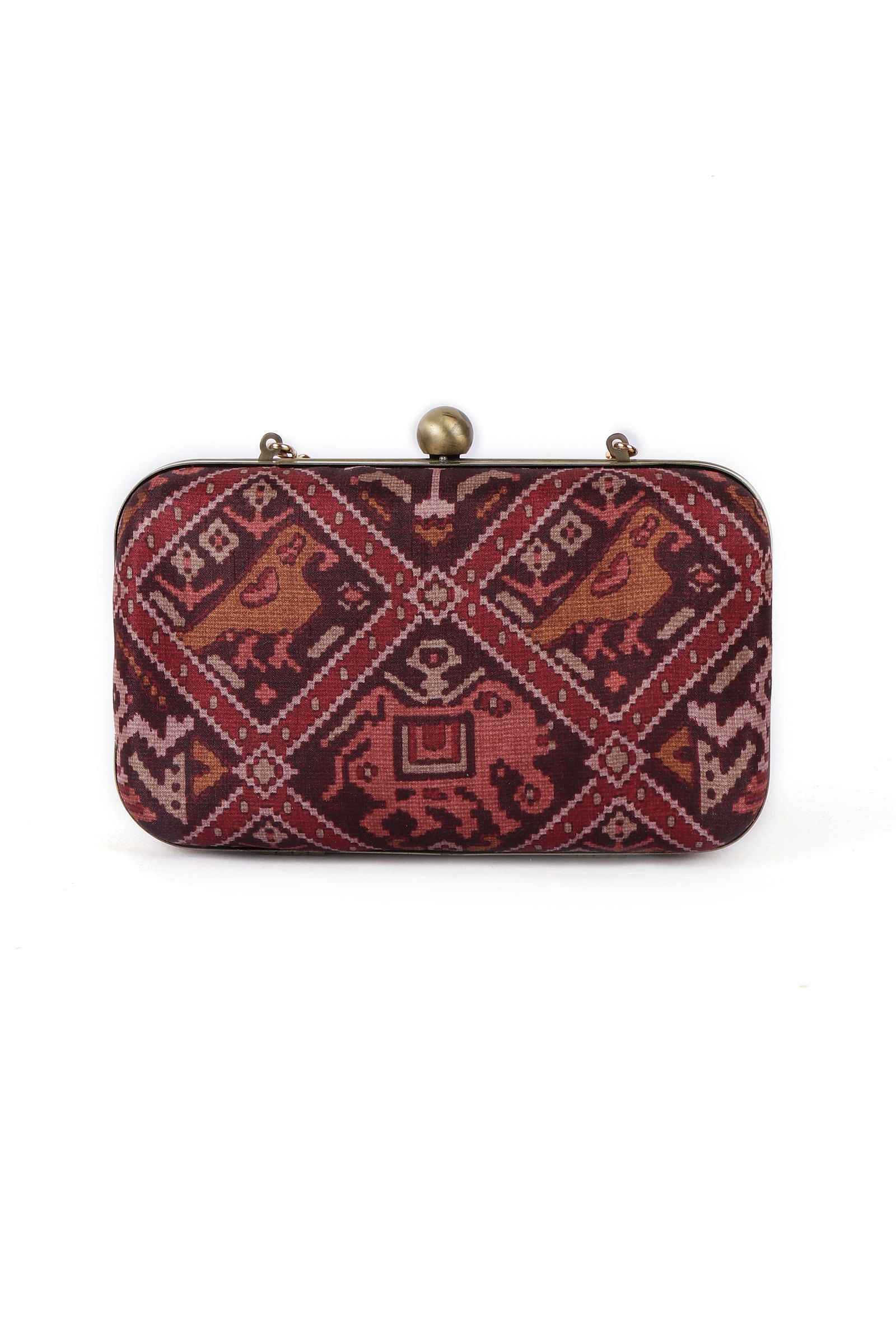 Bella Maroon & Multi Patola Print Rectangular Box Clutch